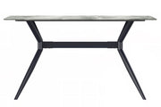 Elega Rectangular Dining Table with Sintered Stone/Glass Rectangular Top and Black Stainless Steel Base Sintered Stone 62 Inches Wide Light Grey Dining Table Leisuremod