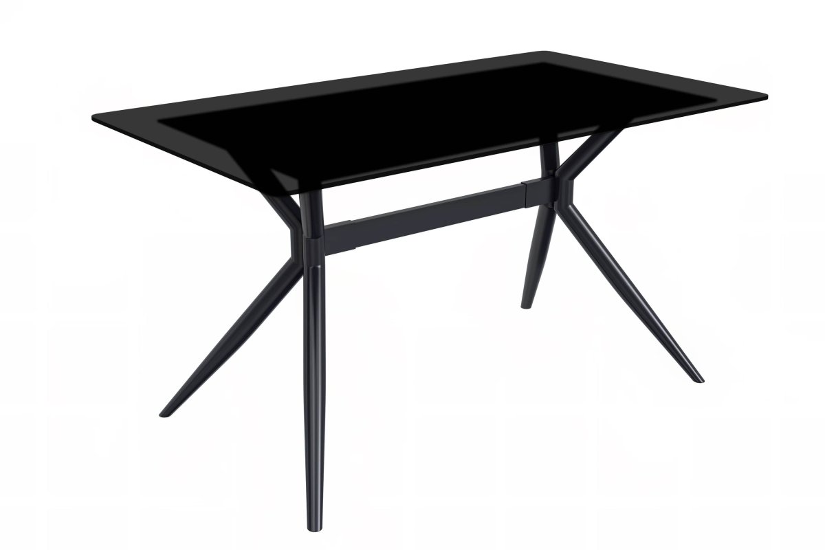 Elega Rectangular Dining Table with Sintered Stone/Glass Rectangular Top and Black Stainless Steel Base Sintered Stone 62 Inches Wide White Dining Table Leisuremod