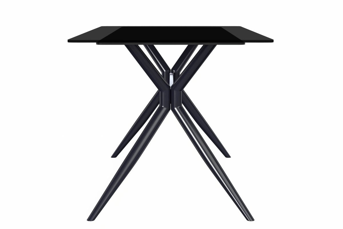 Elega Rectangular Dining Table with Sintered Stone/Glass Rectangular Top and Black Stainless Steel Base Sintered Stone 62 Inches Wide White Dining Table Leisuremod