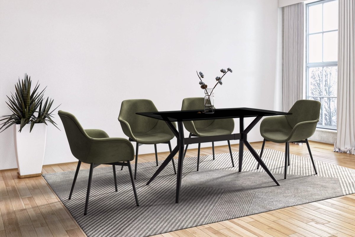 Elega Rectangular Dining Table with Sintered Stone/Glass Rectangular Top and Black Stainless Steel Base Sintered Stone 62 Inches Wide White Dining Table Leisuremod