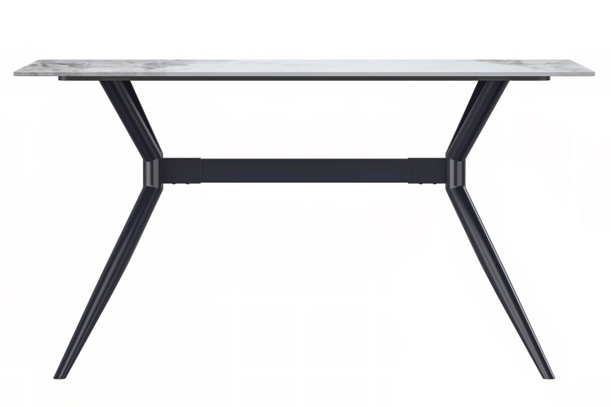 Elega Rectangular Dining Table with Sintered Stone/Glass Rectangular Top and Black Stainless Steel Base Sintered Stone 71 Inches Wide Light Grey Dining Table Leisuremod