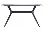 Elega Rectangular Dining Table with Sintered Stone/Glass Rectangular Top and Black Stainless Steel Base Sintered Stone 71 Inches Wide Light Grey Dining Table Leisuremod