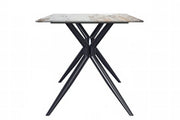 Elega Rectangular Dining Table with Sintered Stone/Glass Rectangular Top and Black Stainless Steel Base Sintered Stone 71 Inches Wide White Grey Dining Table Leisuremod