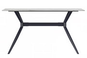 Elega Rectangular Dining Table with Sintered Stone/Glass Rectangular Top and Black Stainless Steel Base Sintered Stone 71 Inches Wide White Dining Table Leisuremod