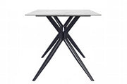 Elega Rectangular Dining Table with Sintered Stone/Glass Rectangular Top and Black Stainless Steel Base Sintered Stone 71 Inches Wide White Dining Table Leisuremod