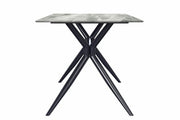 Elega Rectangular Dining Table with Sintered Stone/Glass Rectangular Top and Black Stainless Steel Base Sintered Stone 71 Inches Wide Light Grey Dining Table Leisuremod