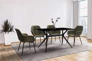 Elega Rectangular Dining Table with Sintered Stone/Glass Rectangular Top and Black Stainless Steel Base Sintered Stone 62 Inches Wide Black and Gold Dining Table Leisuremod