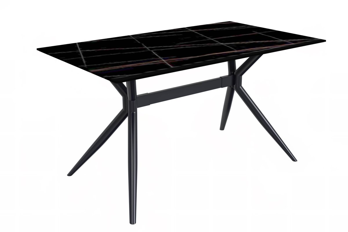 Elega Rectangular Dining Table with Sintered Stone/Glass Rectangular Top and Black Stainless Steel Base Sintered Stone 62 Inches Wide Black and Gold Dining Table Leisuremod