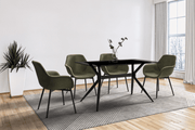 Elega Rectangular Dining Table with Sintered Stone/Glass Rectangular Top and Black Stainless Steel Base Glass Clear Dining Table Leisuremod