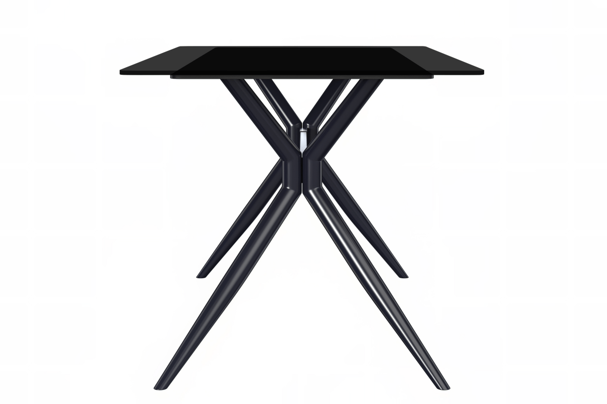 Elega Rectangular Dining Table with Sintered Stone/Glass Rectangular Top and Black Stainless Steel Base Glass 55 Inches Wide Black Dining Table Leisuremod