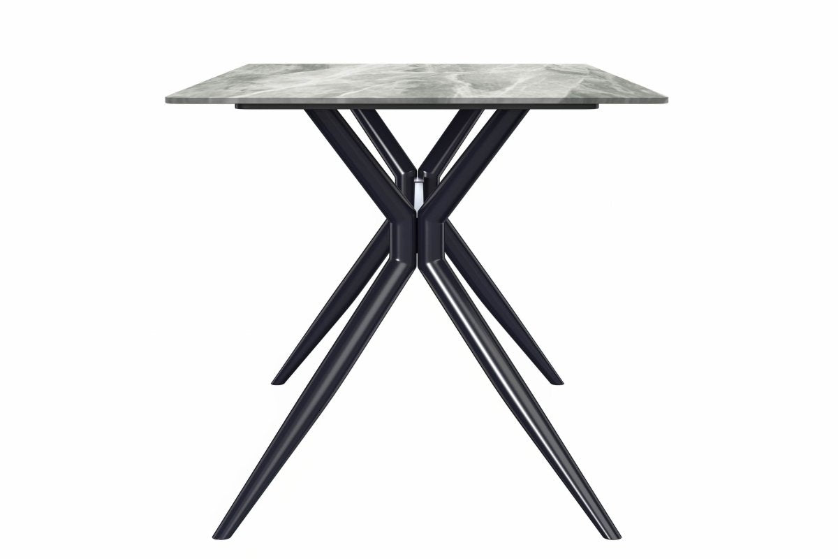 Elega Rectangular Dining Table with Sintered Stone/Glass Rectangular Top and Black Stainless Steel Base Sintered Stone 62 Inches Wide Light Grey Dining Table Leisuremod