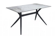 Elega Rectangular Dining Table with Sintered Stone/Glass Rectangular Top and Black Stainless Steel Base Sintered Stone 71 Inches Wide Light Grey Dining Table Leisuremod