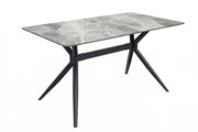 Elega Rectangular Dining Table with Sintered Stone/Glass Rectangular Top and Black Stainless Steel Base Sintered Stone 62 Inches Wide Light Grey Dining Table Leisuremod