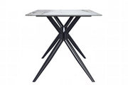 Elega Rectangular Dining Table with Sintered Stone/Glass Rectangular Top and Black Stainless Steel Base Sintered Stone 62 Inches Wide Light Grey Dining Table Leisuremod