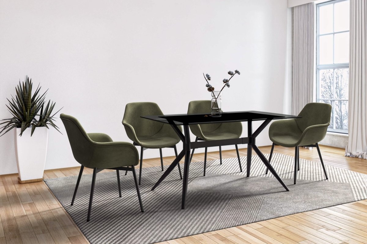 Elega Rectangular Dining Table with Sintered Stone/Glass Rectangular Top and Black Stainless Steel Base Sintered Stone 71 Inches Wide White Grey Dining Table Leisuremod