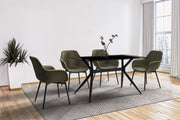 Elega Rectangular Dining Table with Sintered Stone/Glass Rectangular Top and Black Stainless Steel Base Sintered Stone 71 Inches Wide White Grey Dining Table Leisuremod
