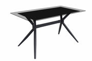 Elega Rectangular Dining Table with Sintered Stone/Glass Rectangular Top and Black Stainless Steel Base Sintered Stone 71 Inches Wide White Grey Dining Table Leisuremod
