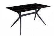 Elega Rectangular Dining Table with Sintered Stone/Glass Rectangular Top and Black Stainless Steel Base Sintered Stone 71 Inches Wide Black and Gold Dining Table Leisuremod