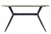 Elega Rectangular Dining Table with Sintered Stone/Glass Rectangular Top and Black Stainless Steel Base Sintered Stone 71 Inches Wide White Grey Dining Table Leisuremod