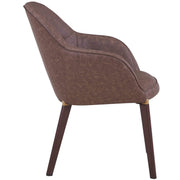 Elias Dining Chair Upholstered in Leather/Velvet and Powder Coated Legs Leather Brown Dining Chair Leisuremod