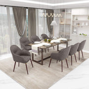 Elias Dining Chair Upholstered in Leather/Velvet and Powder Coated Legs Leather Dark Grey Dining Chair Leisuremod