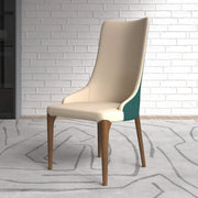 Elm Dining Chair with a Leather/Velvet Seat and a Two-Tone Color Design Backrest in Ash Wood Green Dining Chair Leisuremod