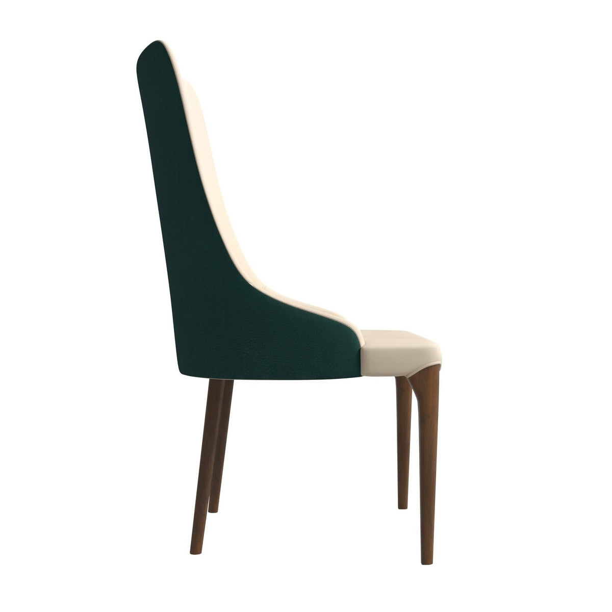 Elm Dining Chair with a Leather/Velvet Seat and a Two-Tone Color Design Backrest in Ash Wood Green Dining Chair Leisuremod