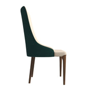 Elm Dining Chair with a Leather/Velvet Seat and a Two-Tone Color Design Backrest in Ash Wood Green Dining Chair Leisuremod