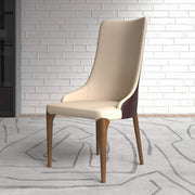 Elm Dining Chair with a Leather/Velvet Seat and a Two-Tone Color Design Backrest in Ash Wood Brown Dining Chair Leisuremod