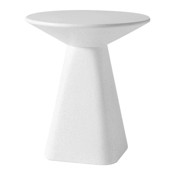 Elsie 18" Wide Circular Fiberstone Side Table with Powder-Coated Finish for Indoor/Outdoor Use White Side Table LeisureMod