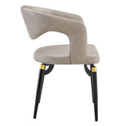 Entice Leather Dining Chair with Curved Open Back and Iron Legs Grey Dining Chair Leisuremod