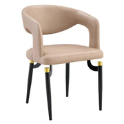 Entice Leather Dining Chair with Curved Open Back and Iron Legs Taupe Dining Chair Leisuremod