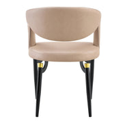 Entice Leather Dining Chair with Curved Open Back and Iron Legs Taupe Dining Chair Leisuremod