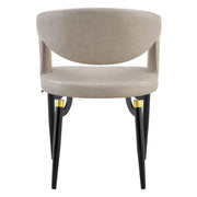 Entice Leather Dining Chair with Curved Open Back and Iron Legs Grey Dining Chair Leisuremod