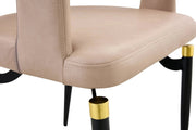 Entice Leather Dining Chair with Curved Open Back and Iron Legs Taupe Dining Chair Leisuremod