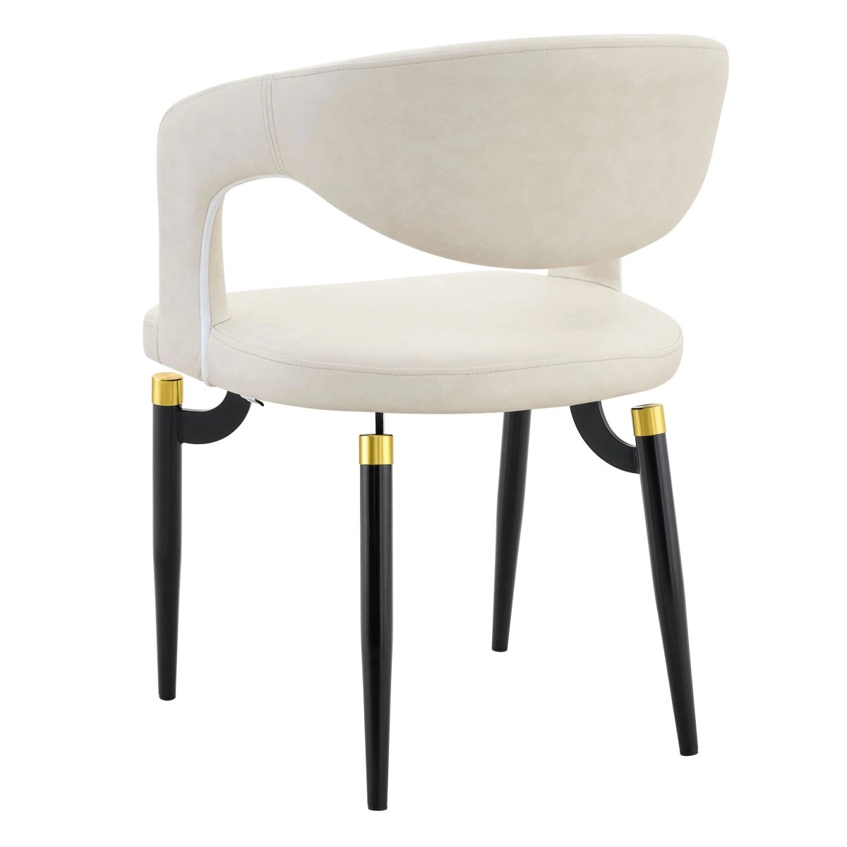 Entice Leather Dining Chair with Curved Open Back and Iron Legs Cream Dining Chair Leisuremod