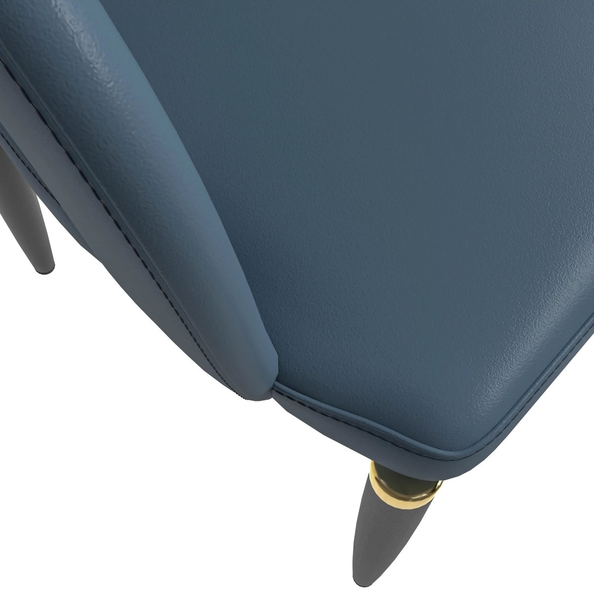 Entice Leather Dining Chair with Curved Open Back and Iron Legs Blue Dining Chair Leisuremod
