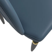 Entice Leather Dining Chair with Curved Open Back and Iron Legs Blue Dining Chair Leisuremod