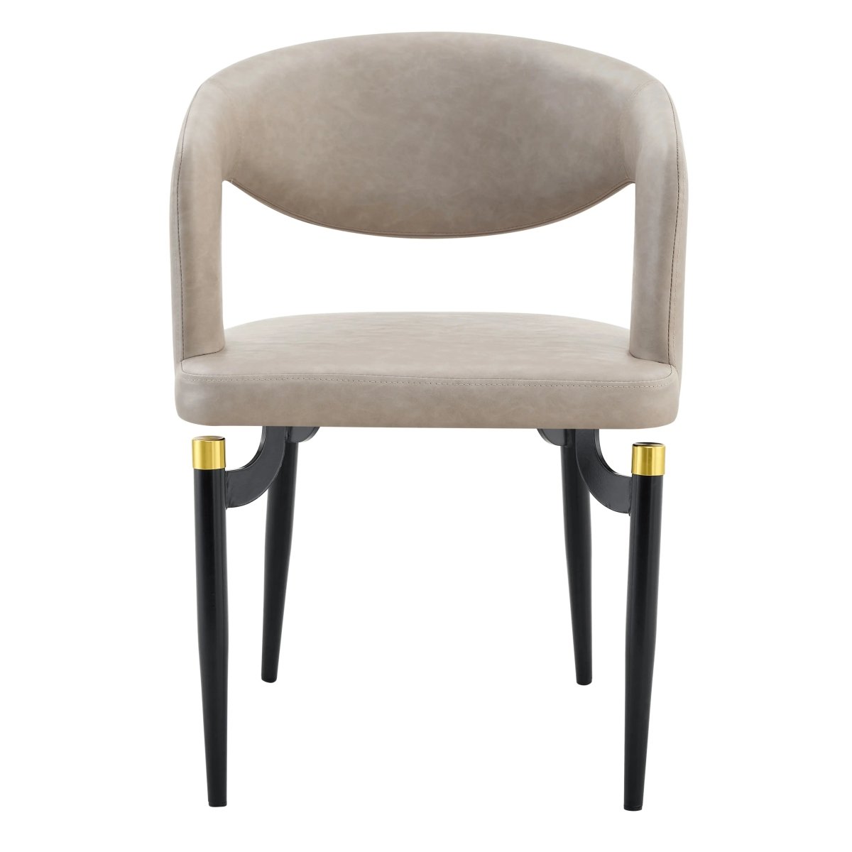 Entice Leather Dining Chair with Curved Open Back and Iron Legs Grey Dining Chair Leisuremod