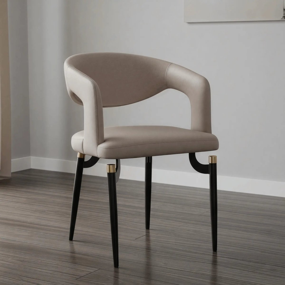 Entice Leather Dining Chair with Curved Open Back and Iron Legs Grey Dining Chair Leisuremod