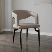 Entice Leather Dining Chair with Curved Open Back and Iron Legs Grey Dining Chair Leisuremod