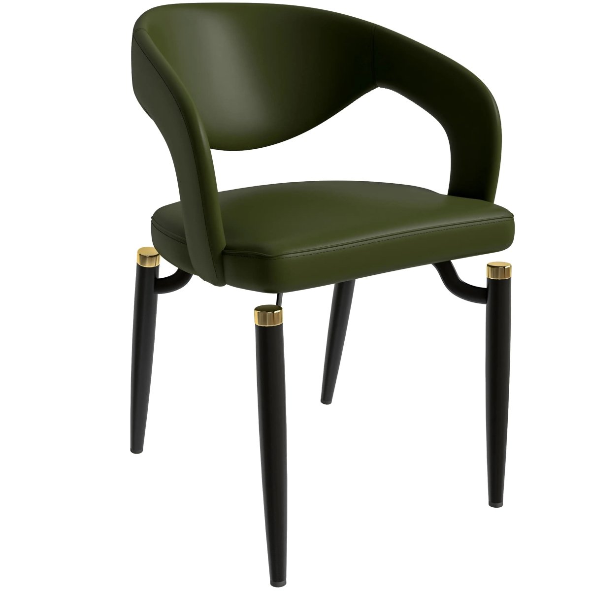 Entice Leather Dining Chair with Curved Open Back and Iron Legs Green Dining Chair Leisuremod
