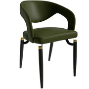 Entice Leather Dining Chair with Curved Open Back and Iron Legs Green Dining Chair Leisuremod