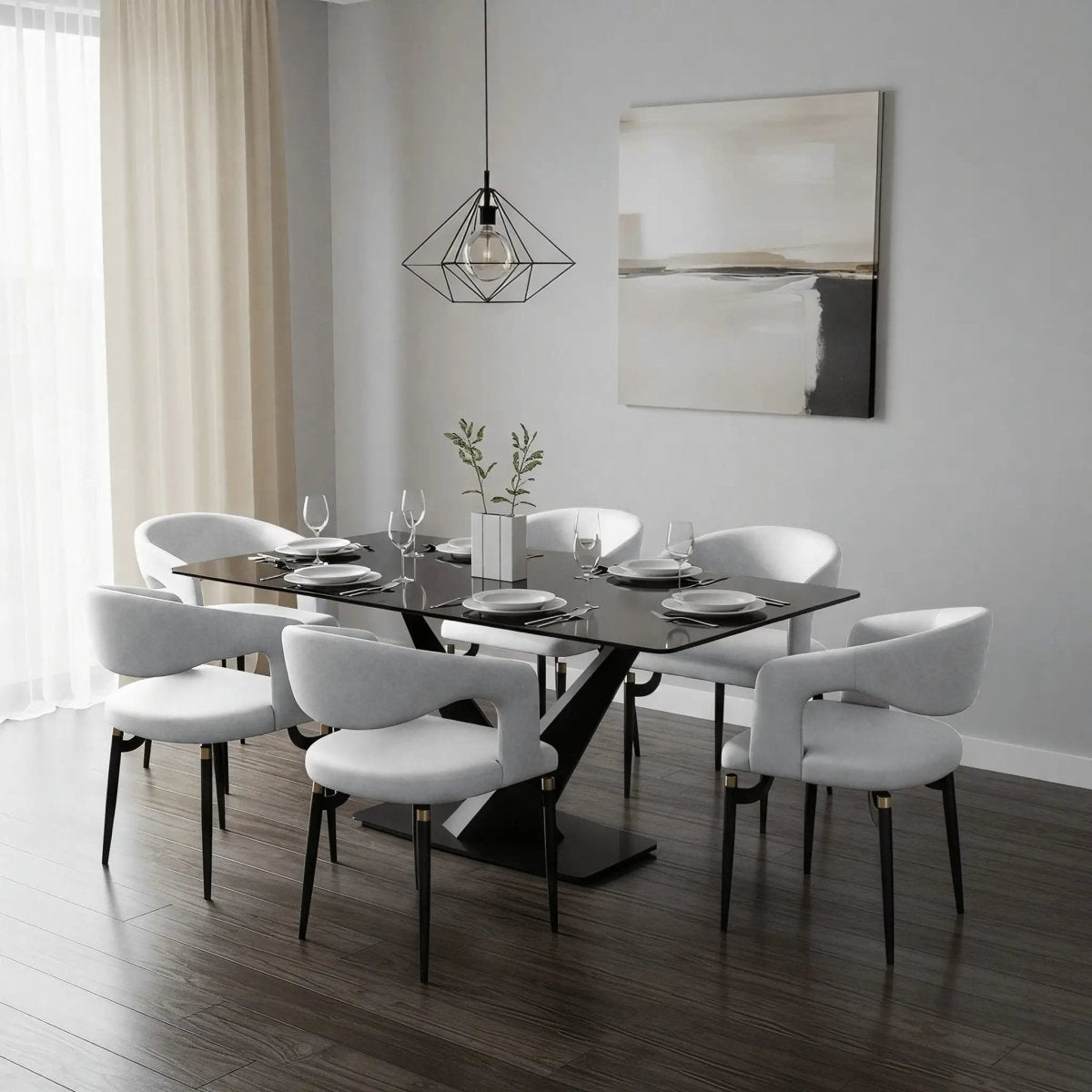 Entice Leather Dining Chair with Curved Open Back and Iron Legs White Dining Chair Leisuremod