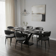 Entice Leather Dining Chair with Curved Open Back and Iron Legs Charcoal Black Dining Chair Leisuremod