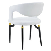 Entice Leather Dining Chair with Curved Open Back and Iron Legs White Dining Chair Leisuremod