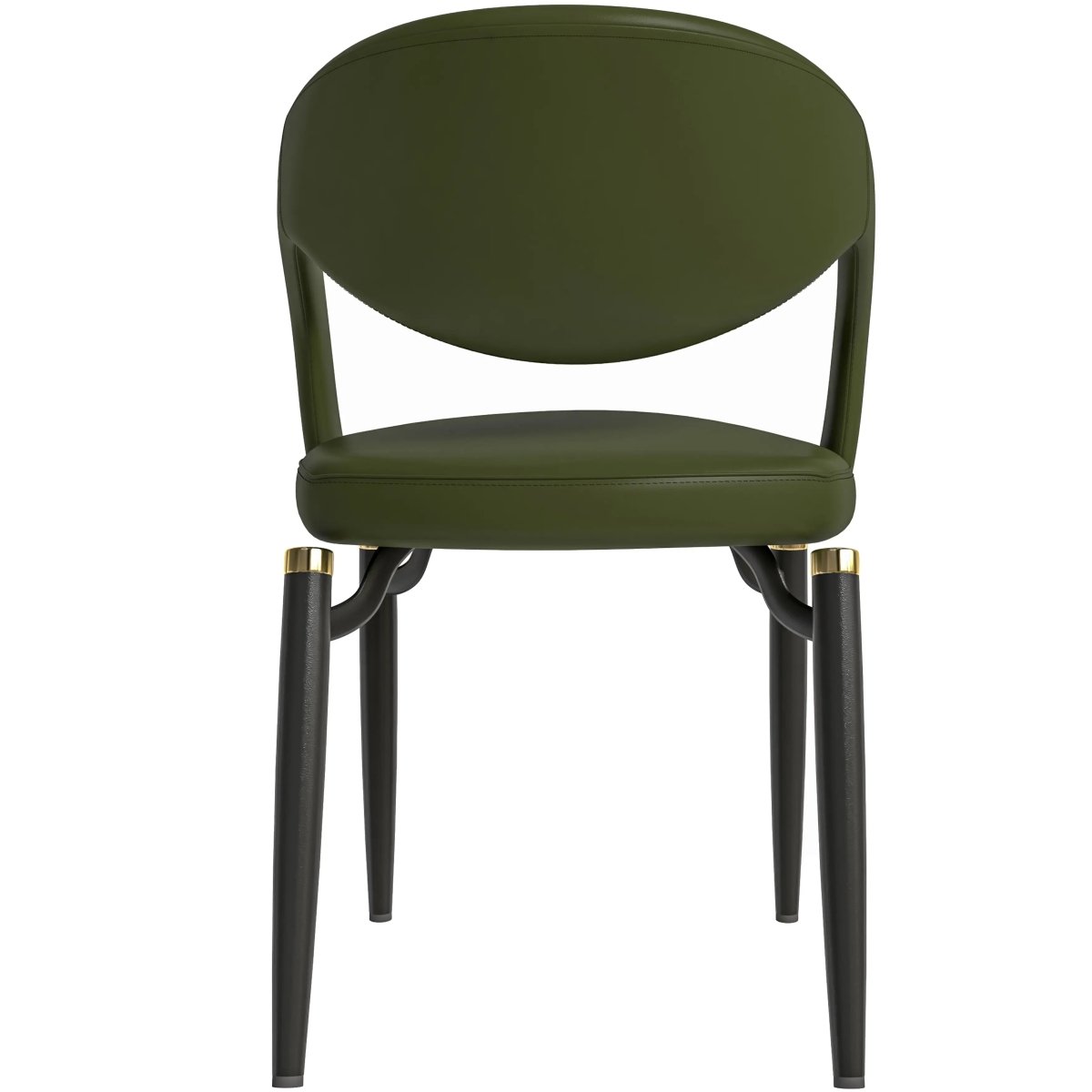 Entice Leather Dining Chair with Curved Open Back and Iron Legs Green Dining Chair Leisuremod