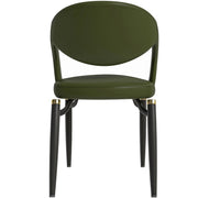 Entice Leather Dining Chair with Curved Open Back and Iron Legs Green Dining Chair Leisuremod