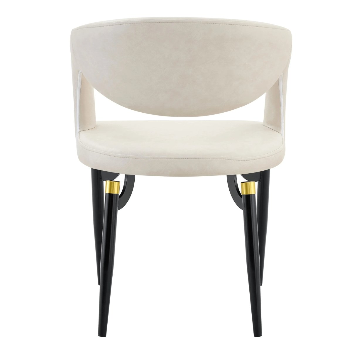 Entice Leather Dining Chair with Curved Open Back and Iron Legs Cream Dining Chair Leisuremod