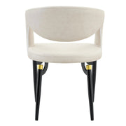 Entice Leather Dining Chair with Curved Open Back and Iron Legs Cream Dining Chair Leisuremod